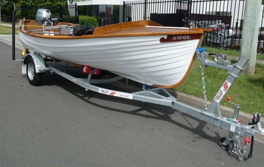 New Traditional Clinker Timber dinghy on trailer
